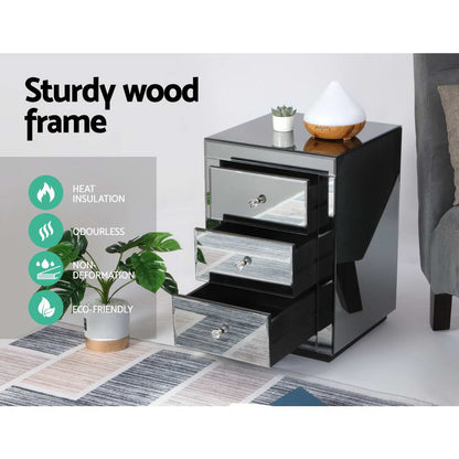 Artiss Mirrored Bedside table Drawers Furniture Mirror Glass Presia Smoky Grey-Furniture &gt; Bedroom - Peroz Australia - Image - 7