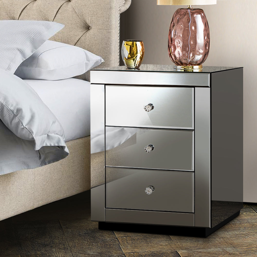 Artiss Mirrored Bedside table Drawers Furniture Mirror Glass Presia Smoky Grey-Furniture > Bedroom - Peroz Australia - Image - 8