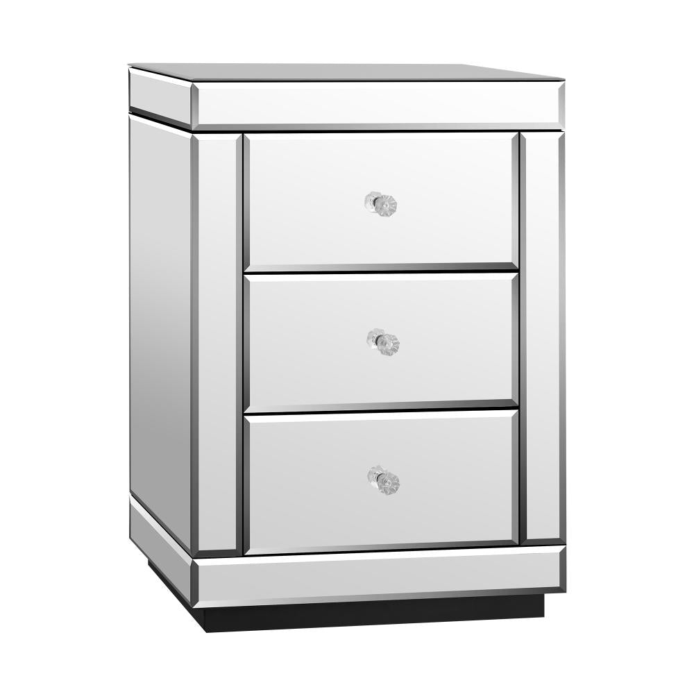 Oikiture Mirrored Bedside Table with 3 Drawers Home Storage Cabiner Nightstand End Table |PEROZ Australia