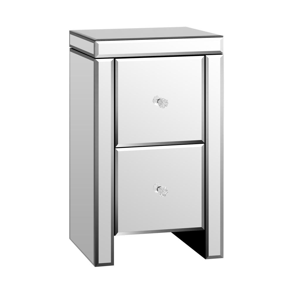 Oikiture Bedside Table, 2 Drawers Mirrored Nightstand Bedroom Storage Cabiner End Table |PEROZ Australia