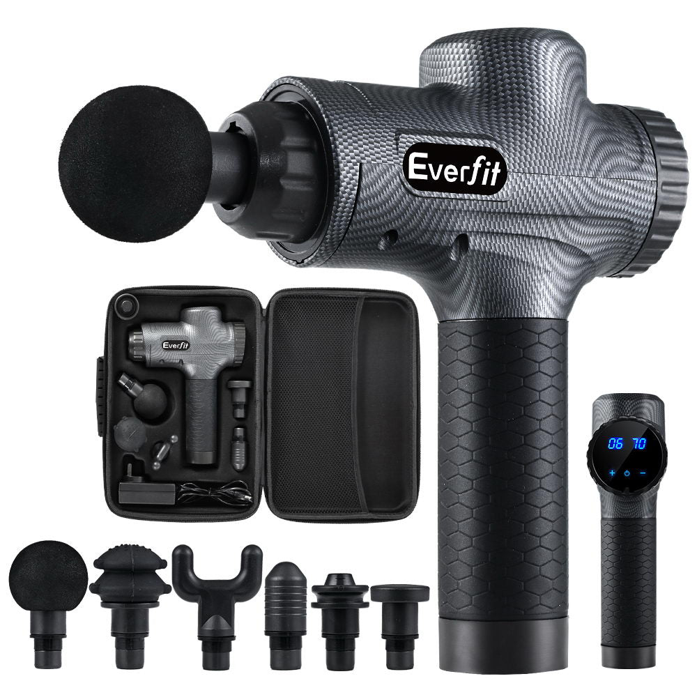 Everfit Massage Gun 6 Heads Massager Electric LCD Vibration Relief Percussion-Massagers-PEROZ Accessories