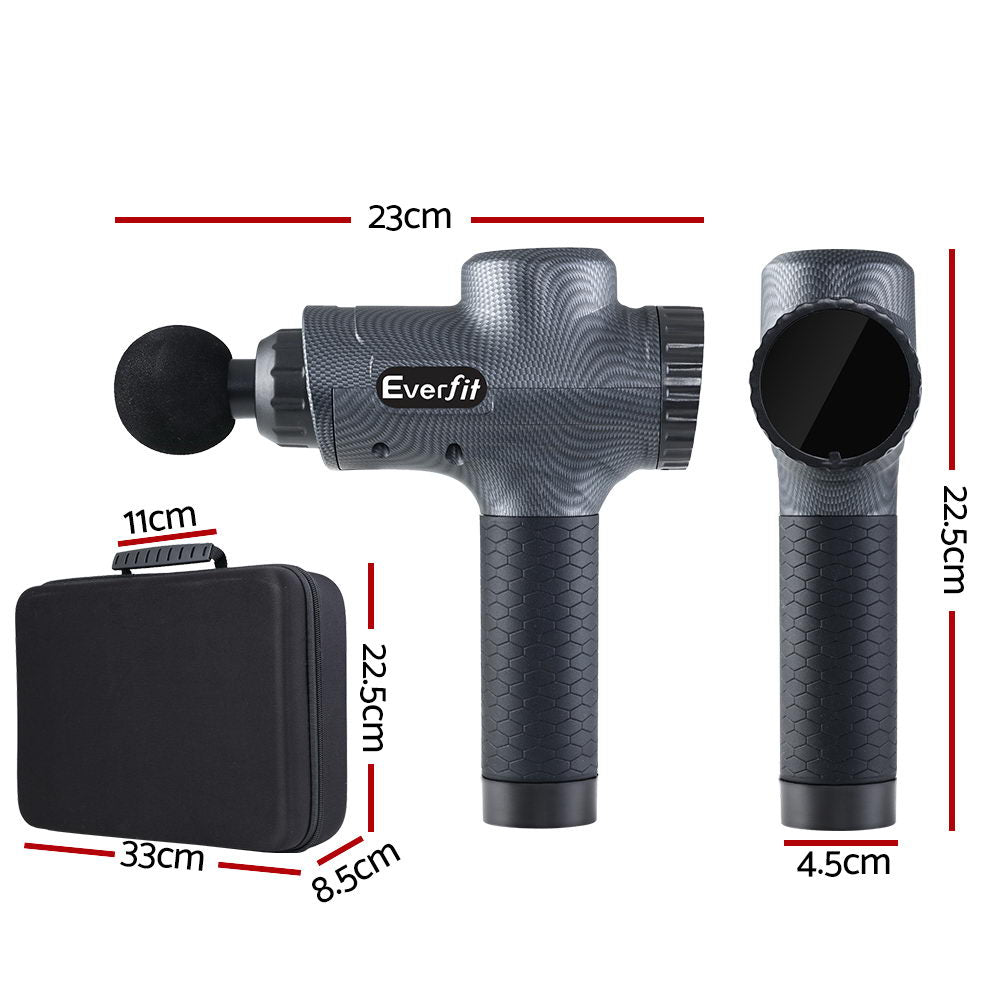 Everfit Massage Gun 6 Heads Massager Electric LCD Vibration Relief Percussion-Massagers-PEROZ Accessories