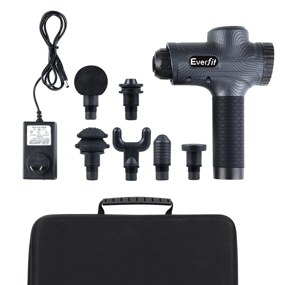 Everfit Massage Gun 6 Heads Massager Electric LCD Vibration Relief Percussion-Massagers-PEROZ Accessories
