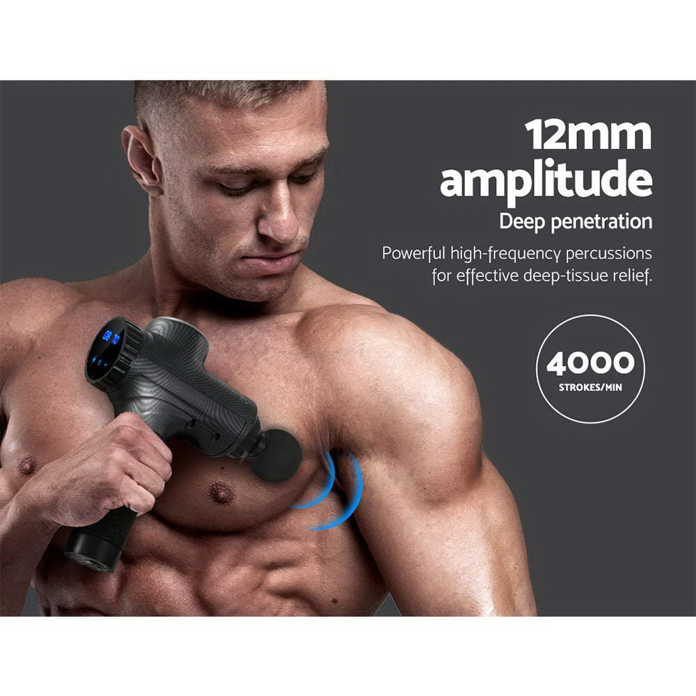 Everfit Massage Gun 6 Heads Massager Electric LCD Vibration Relief Percussion-Massagers-PEROZ Accessories