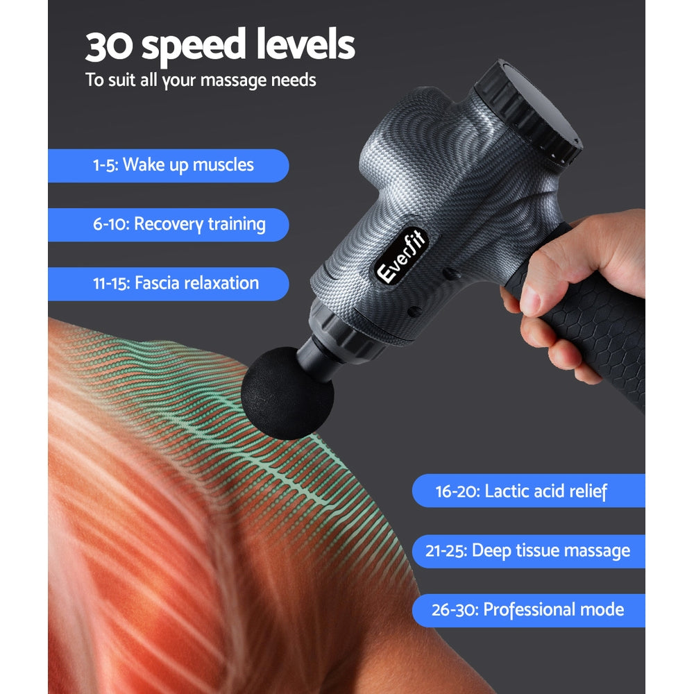 Everfit Massage Gun 6 Heads Massager Electric LCD Vibration Relief Percussion-Massagers-PEROZ Accessories