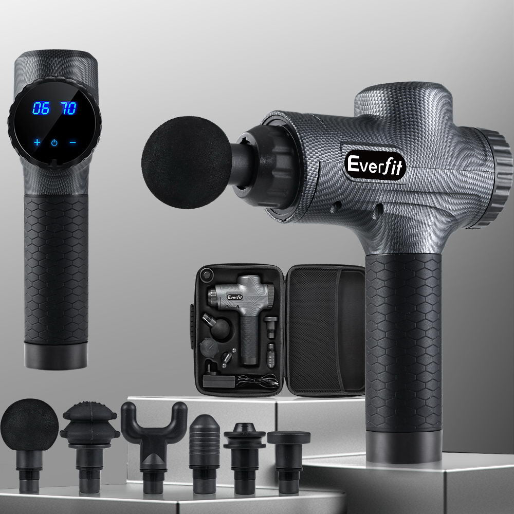 Everfit Massage Gun 6 Heads Massager Electric LCD Vibration Relief Percussion-Massagers-PEROZ Accessories