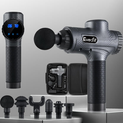 Everfit Massage Gun 6 Heads Massager Electric LCD Vibration Relief Percussion-Massagers-PEROZ Accessories
