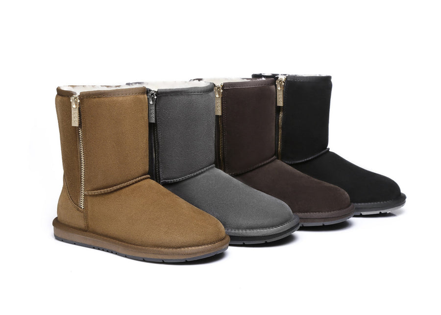 Australian Shepherd Short Zipper Sheepskin Wool Ugg Boots-Boots-PEROZ Accessories
