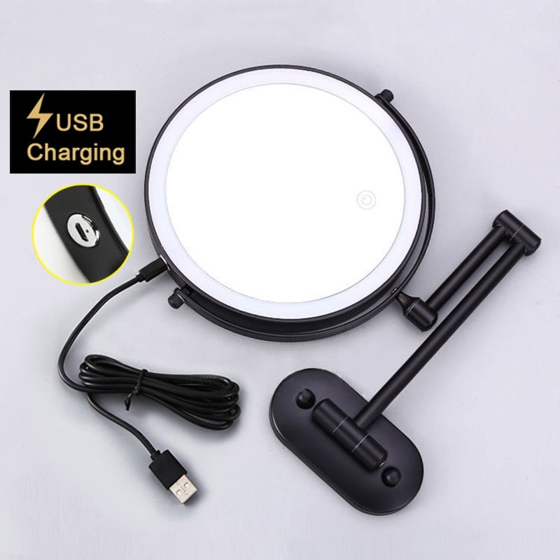 Anyvogue Black 8in Wall Mounted Smart LED Makeup Mirror Double Sided Touch Dimming Adjustable 5x Magnification Battery Type-Makeup Mirror-PEROZ Accessories