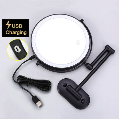 Anyvogue Black 8in Wall Mounted Smart LED Makeup Mirror Double Sided Touch Dimming Adjustable 7x Magnification Battery Type-Makeup Mirror-PEROZ Accessories