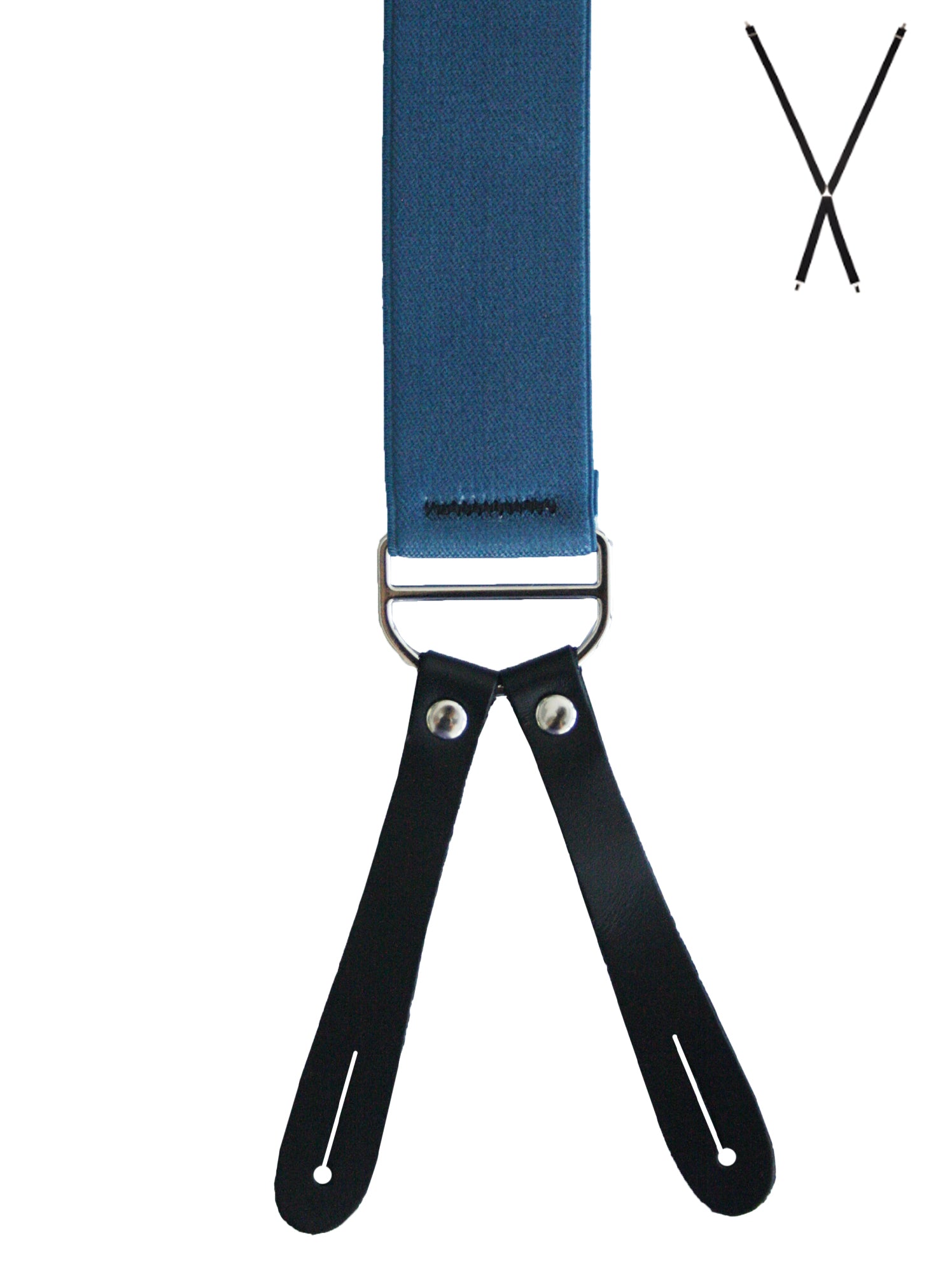 BRACES. X-Back with Leather Ends. Plain Mineral Blue. 35mm width.-Braces-PEROZ Accessories