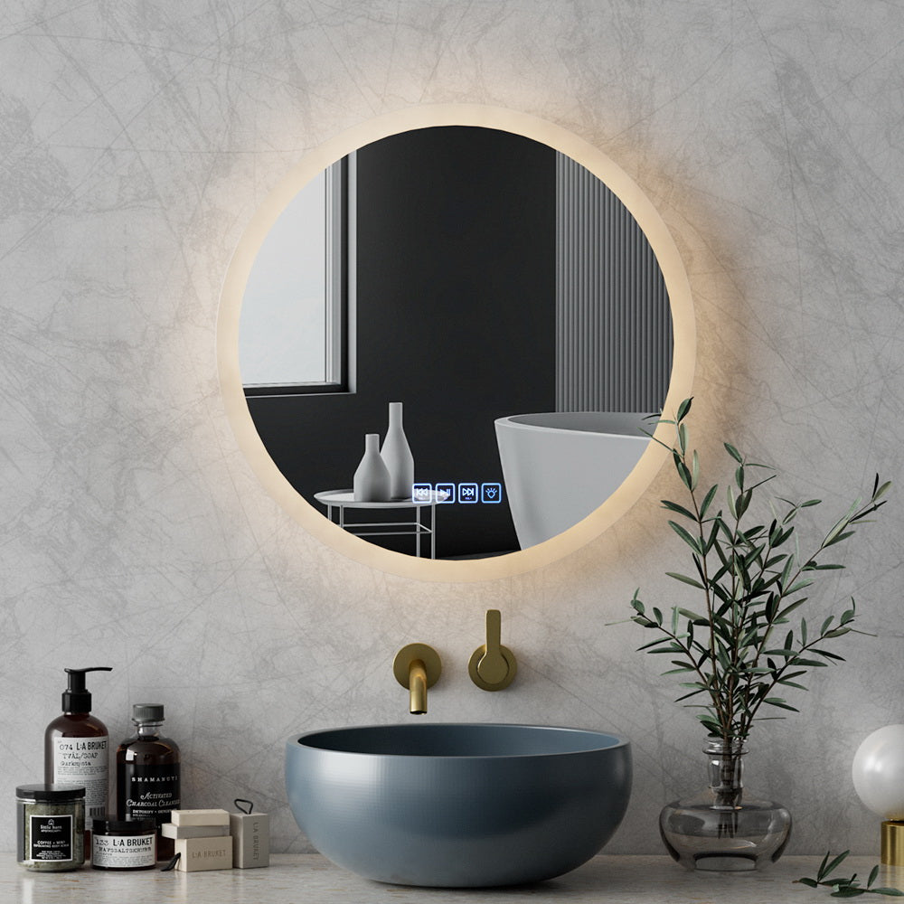 Embellir Bluetooth LED Wall Mirror With Light 50CM Bathroom Decor Round Mirrors-Health &amp; Beauty &gt; Makeup Mirrors-PEROZ Accessories