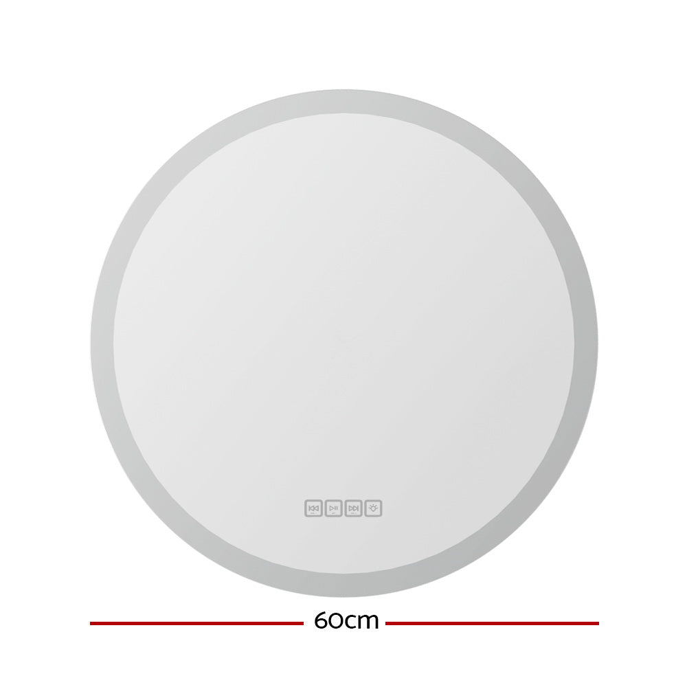 Embellir Bluetooth LED Wall Mirror With Light 60CM Bathroom Decor Round Mirrors-Health &amp; Beauty &gt; Makeup Mirrors-PEROZ Accessories