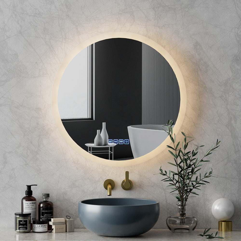 Embellir Bluetooth LED Wall Mirror With Light 60CM Bathroom Decor Round Mirrors-Health &amp; Beauty &gt; Makeup Mirrors-PEROZ Accessories