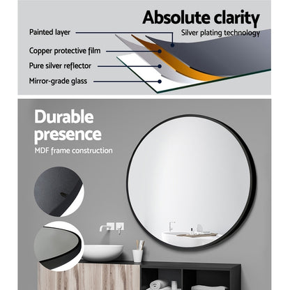 Embellir 70cm Round Wall Mirror Bathroom Makeup Mirror-Health &amp; Beauty &gt; Makeup Mirrors-PEROZ Accessories