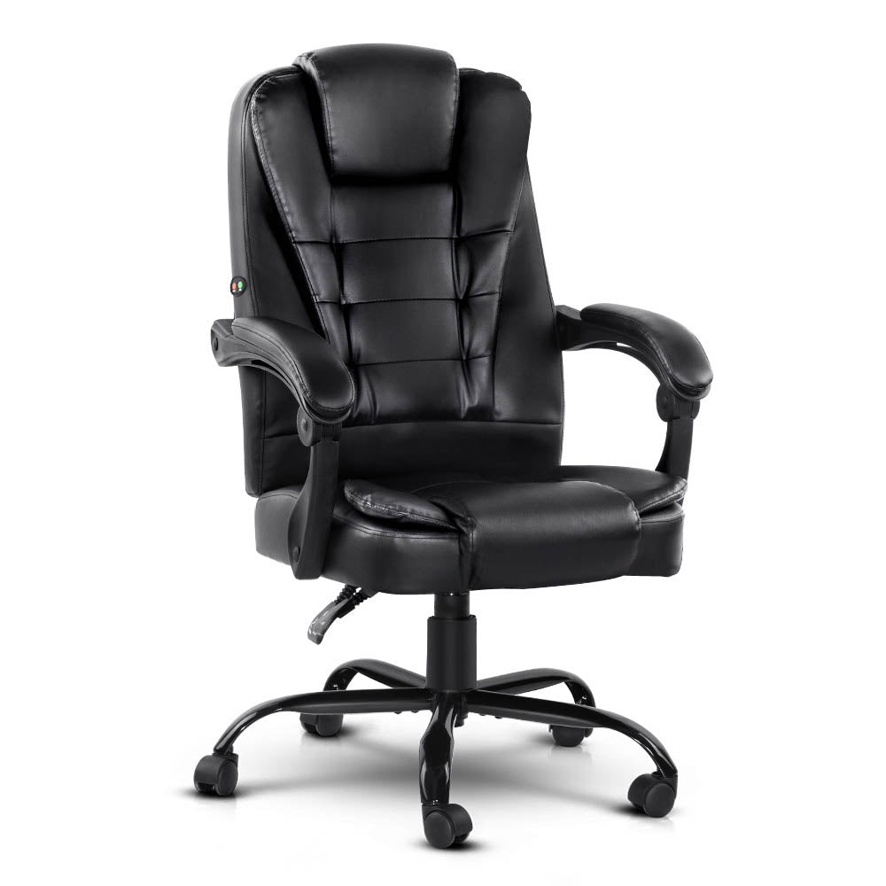 Artiss Electric Massage Office Chairs PU Leather Recliner Computer Gaming Seat Black-Furniture &gt; Office - Peroz Australia - Image - 2