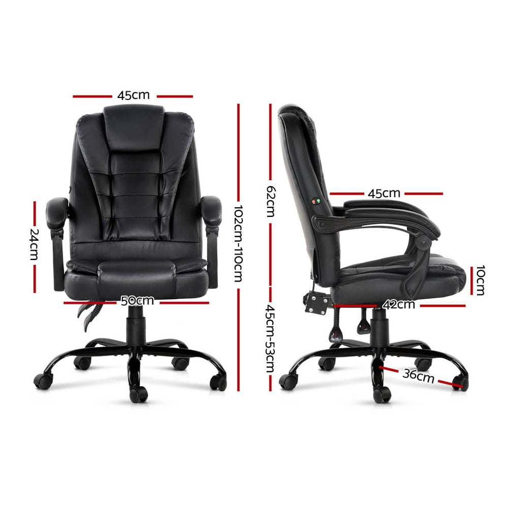 Artiss Electric Massage Office Chairs PU Leather Recliner Computer Gaming Seat Black-Furniture &gt; Office - Peroz Australia - Image - 3