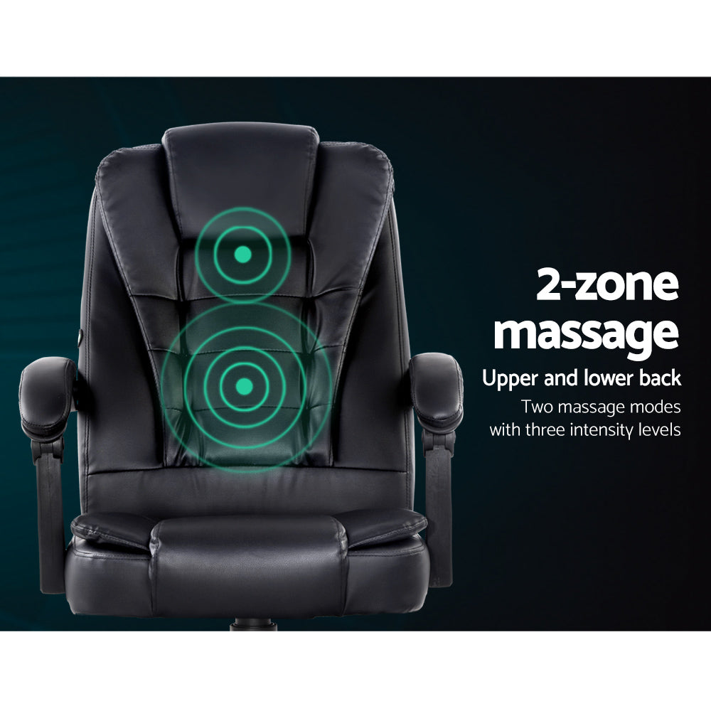 Artiss Electric Massage Office Chairs PU Leather Recliner Computer Gaming Seat Black-Furniture &gt; Office - Peroz Australia - Image - 4