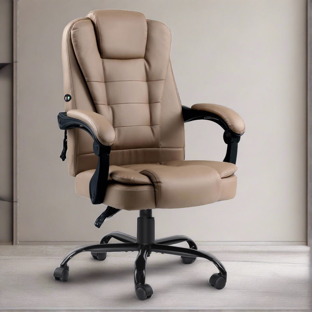Artiss Massage Office Chair PU Leather Recliner Computer Gaming Chairs Espresso-Furniture &gt; Office - Peroz Australia - Image - 1