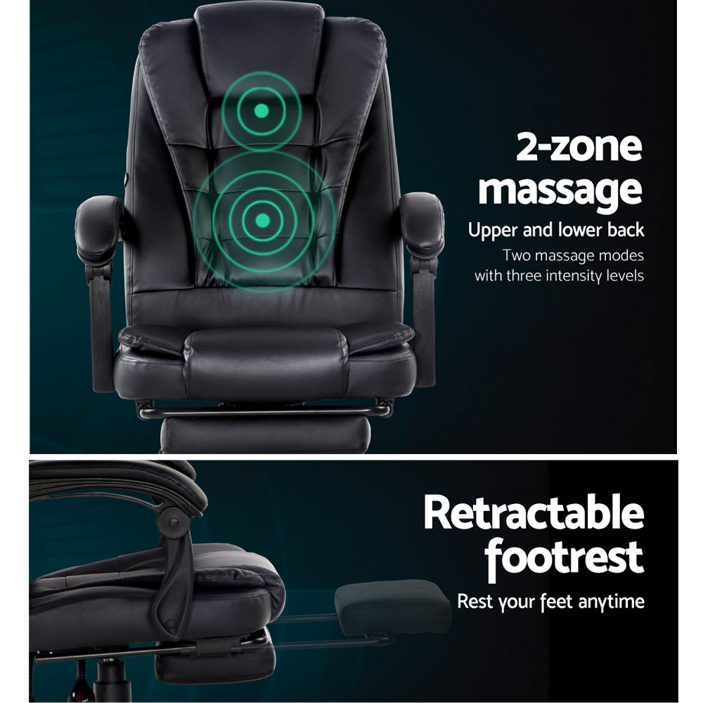 Artiss Electric Massage Office Chairs Recliner Computer Gaming Seat Footrest Black-Furniture &gt; Office - Peroz Australia - Image - 5