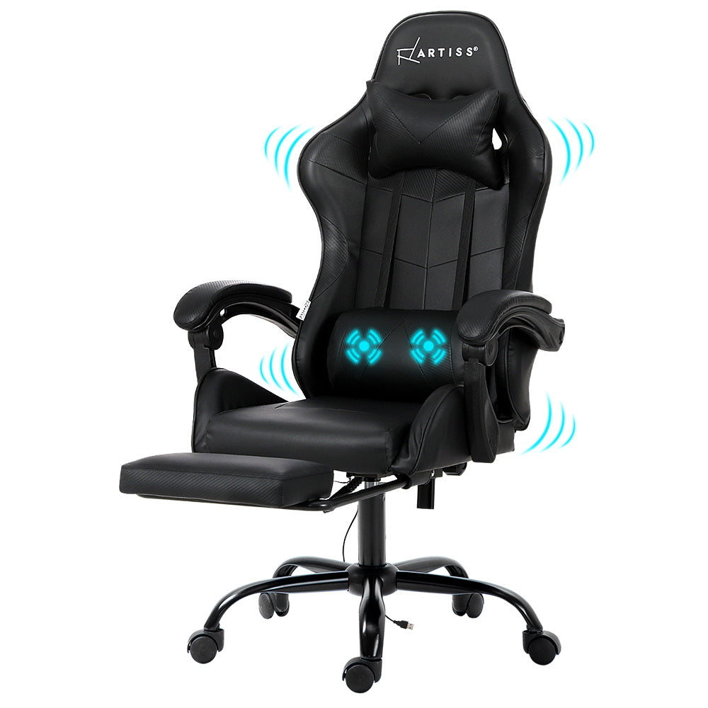 Artiss Gaming Chairs Massage Racing Recliner Leather Office Chair Footrest Black-Furniture &gt; Office - Peroz Australia - Image - 2