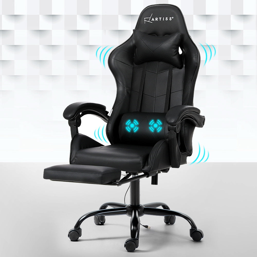 Artiss Gaming Chairs Massage Racing Recliner Leather Office Chair Footrest Black-Furniture &gt; Office - Peroz Australia - Image - 1