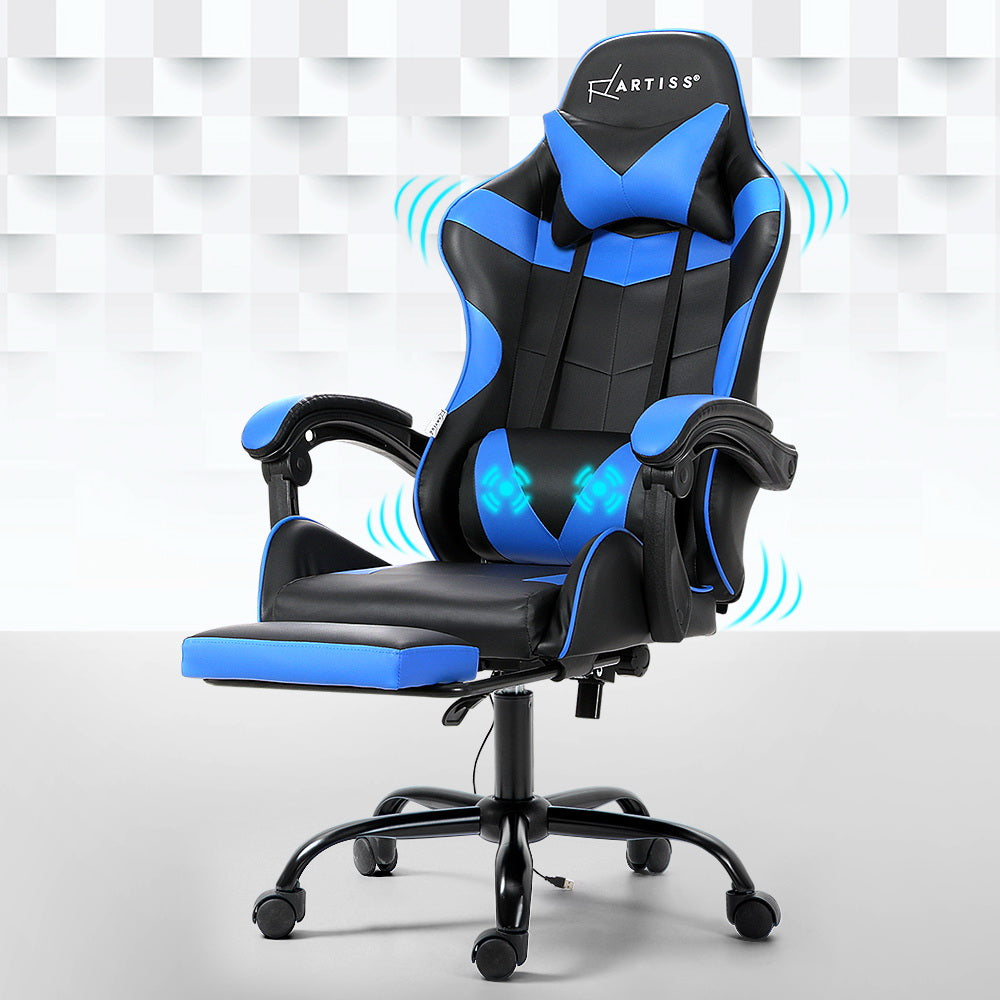 Artiss Gaming Chairs Massage Racing Recliner Leather Office Chair Footrest-Furniture &gt; Office - Peroz Australia - Image - 1