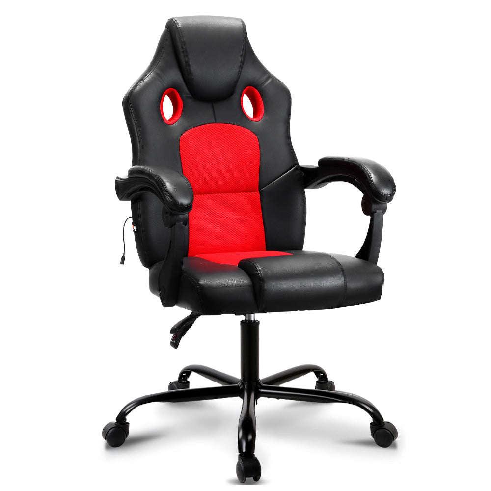 Artiss Massage Office Chair Gaming Computer Seat Recliner Racer Red-Furniture &gt; Office - Peroz Australia - Image - 1