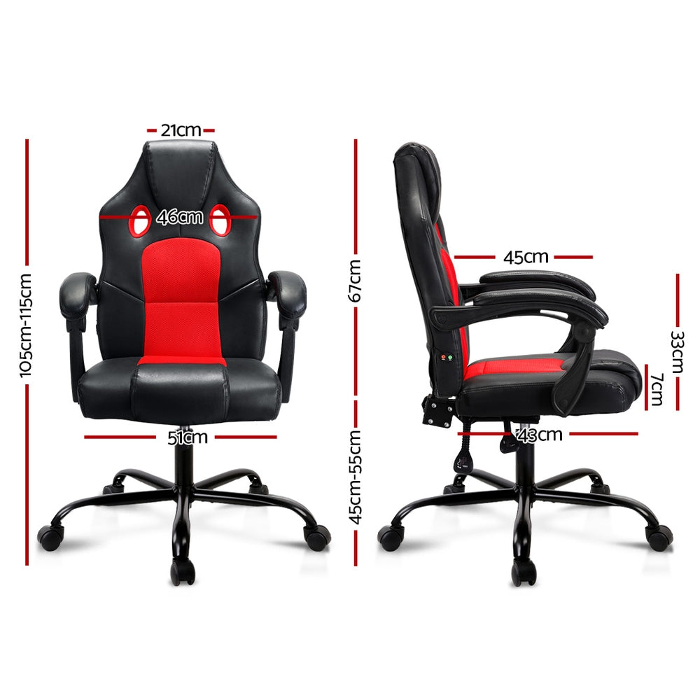 Artiss Massage Office Chair Gaming Computer Seat Recliner Racer Red-Furniture &gt; Office - Peroz Australia - Image - 2