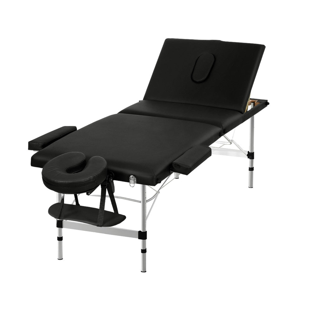 Zenses Massage Table 65cm Portable 3 Fold Aluminium Beauty Bed Black-Health &amp; Beauty &gt; Massage-PEROZ Accessories