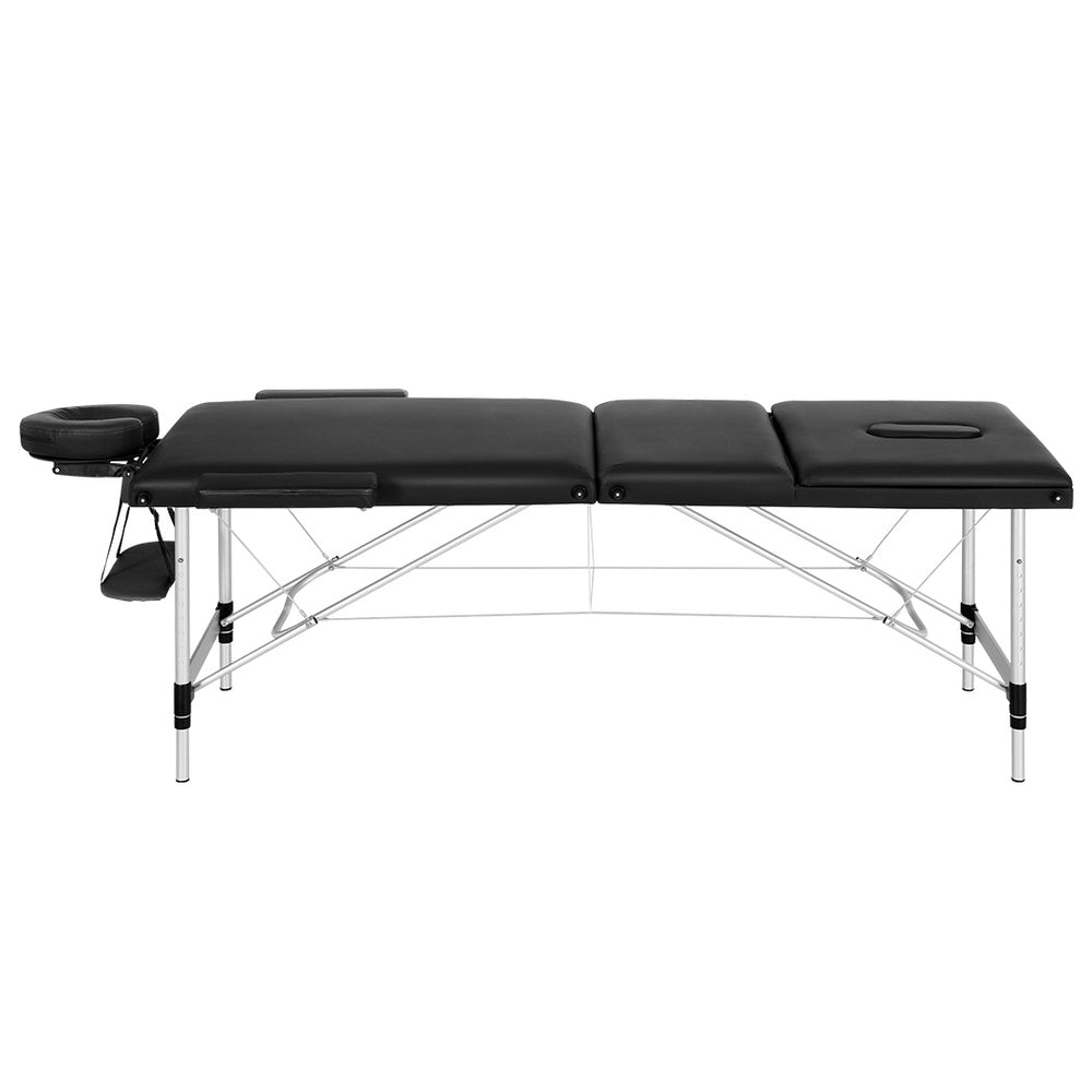 Zenses Massage Table 65cm Portable 3 Fold Aluminium Beauty Bed Black-Health &amp; Beauty &gt; Massage-PEROZ Accessories