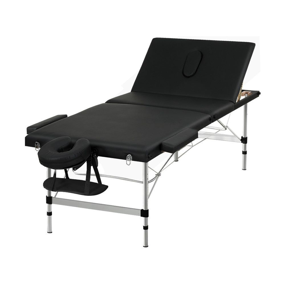 Zenses Massage Table 85cm Portable 3 Fold Aluminium Beauty Bed Black-Health &amp; Beauty &gt; Massage-PEROZ Accessories
