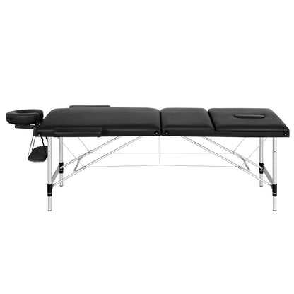 Zenses Massage Table 85cm Portable 3 Fold Aluminium Beauty Bed Black-Health &amp; Beauty &gt; Massage-PEROZ Accessories