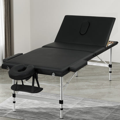Zenses Massage Table 85cm Portable 3 Fold Aluminium Beauty Bed Black-Health &amp; Beauty &gt; Massage-PEROZ Accessories