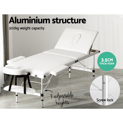 Zenses Massage Table 65cm Portable 3 Fold Aluminium Beauty Bed White-Health &amp; Beauty &gt; Massage-PEROZ Accessories