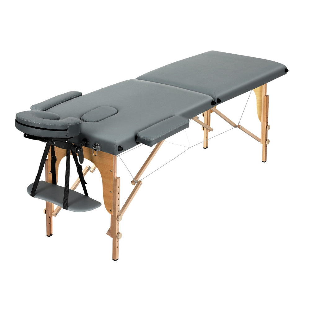 Zenses Massage Table 56cm Portable 2 Fold Wooden Beauty Bed Grey-Health &amp; Beauty &gt; Massage-PEROZ Accessories
