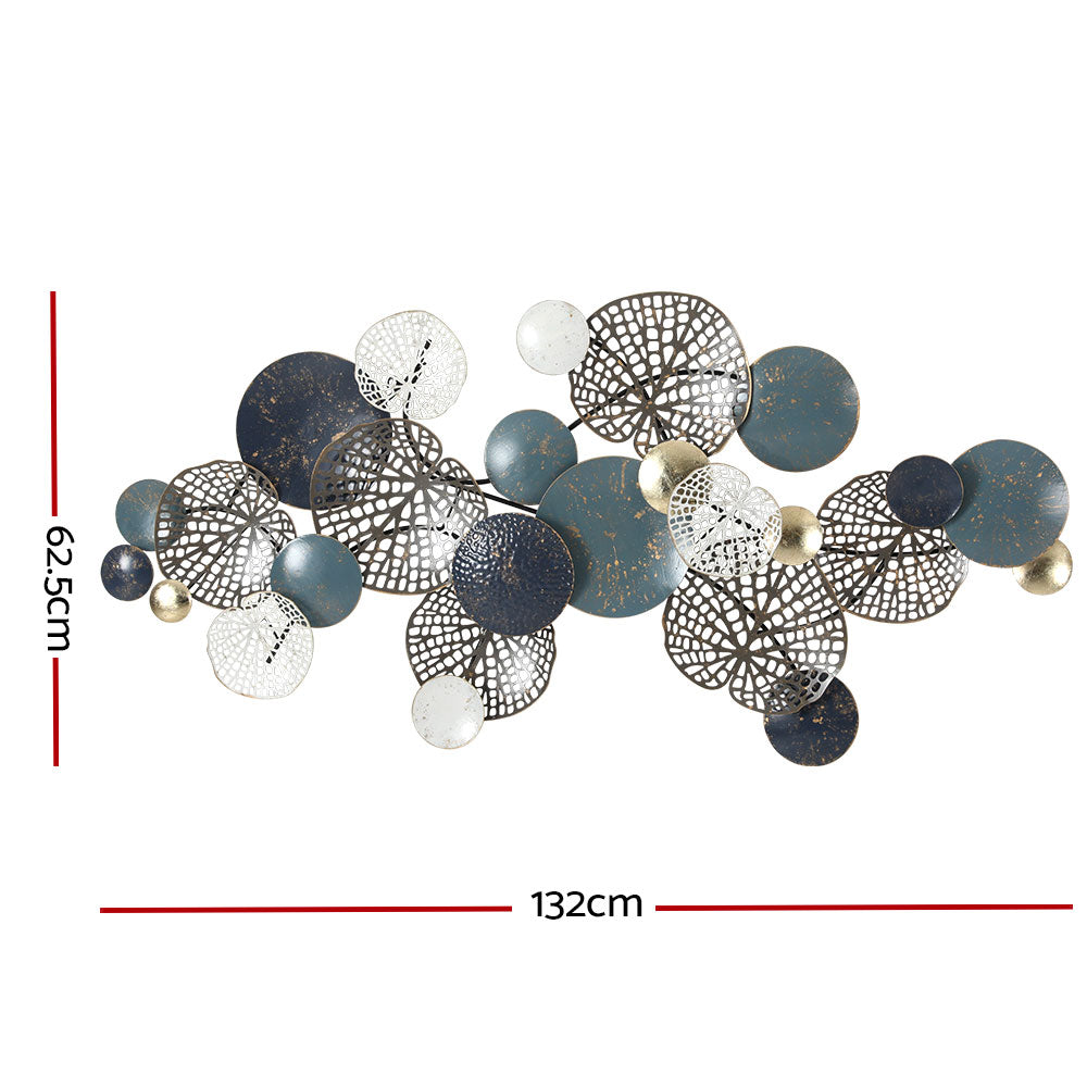 Artiss Metal Wall Art Hanging Sculpture 132cm Home Decor Leaf Circles Blue-Home &amp; Garden &gt; Decor-PEROZ Accessories