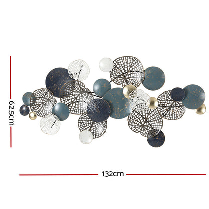 Artiss Metal Wall Art Hanging Sculpture 132cm Home Decor Leaf Circles Blue-Home &amp; Garden &gt; Decor-PEROZ Accessories