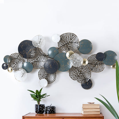 Artiss Metal Wall Art Hanging Sculpture 132cm Home Decor Leaf Circles Blue-Home &amp; Garden &gt; Decor-PEROZ Accessories