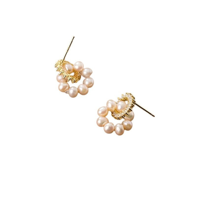 Anyco Fashion Earrings Sterling Silver Sweet Statement Gold Natural Baroque Pearl Stud Earrings for Women Fashion Charm Shiny Zircon Jewelry-Earrings-PEROZ Accessories