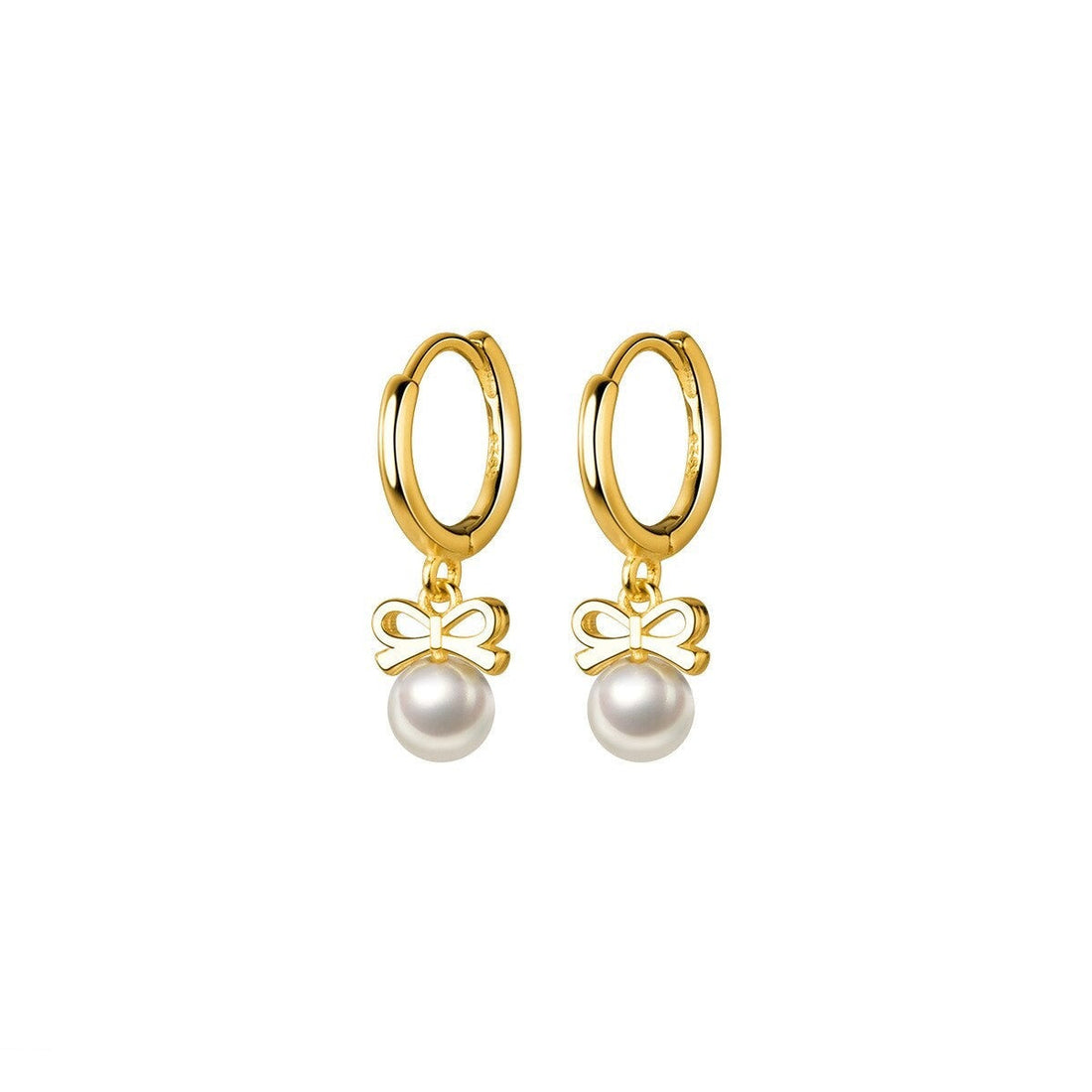 Anyco Fashion Earrings Genuine Gold Cute Butterfly Synthetic Pearl Pendant Drop Charm Gold Plated Huggies Jewelry Women-Earrings-PEROZ Accessories
