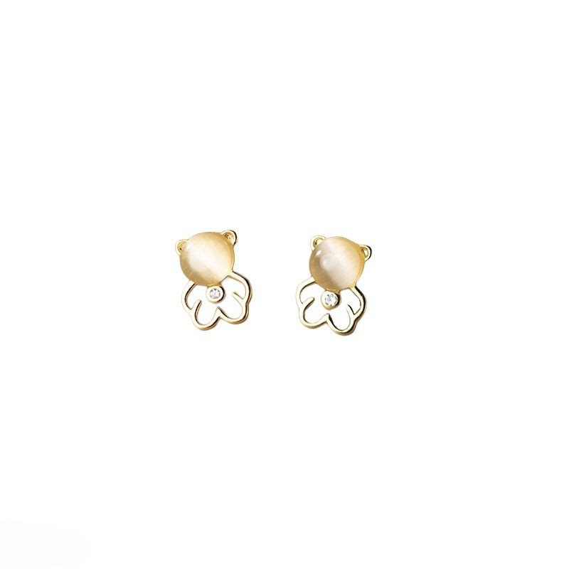 Anyco Fashion Earrings Sterling Silver Cute Opal Hollow Bear Small Earrings for Women Fashion Hip Hop Animal Jewelry Ear Bone Accessories-Earrings-PEROZ Accessories