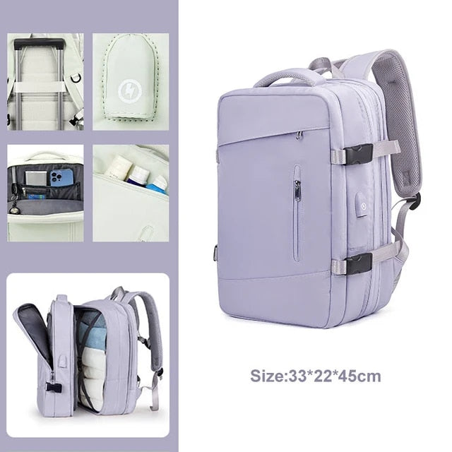 Anypack Backpack Purple Expandable Airplane Travel Bag For Women and Men Laptop Multifunctional Luggage Large Capacity-Backpacks-PEROZ Accessories