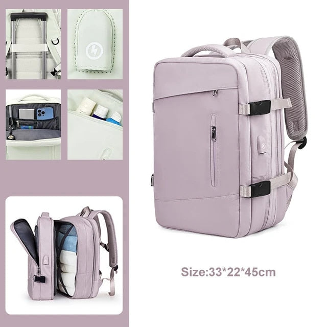 Anypack Backpack Pink Expandable Airplane Travel Bag For Women and Men Laptop Multifunctional Luggage Large Capacity-Backpacks-PEROZ Accessories