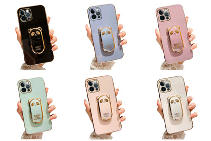 Anymob iPhone Case Shockproof Green Plating Lovely Panda Fold Stand Phone Case Soft Silicone Cover-Mobile Phone Cases-PEROZ Accessories