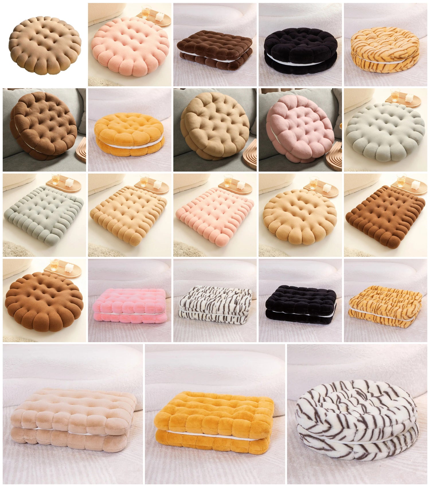 Anyhouz Plush Pillow Yellow Square Double Biscuit Shape Stuffed Soft Pillow Seat Cushion Room Decor-Pillow-PEROZ Accessories