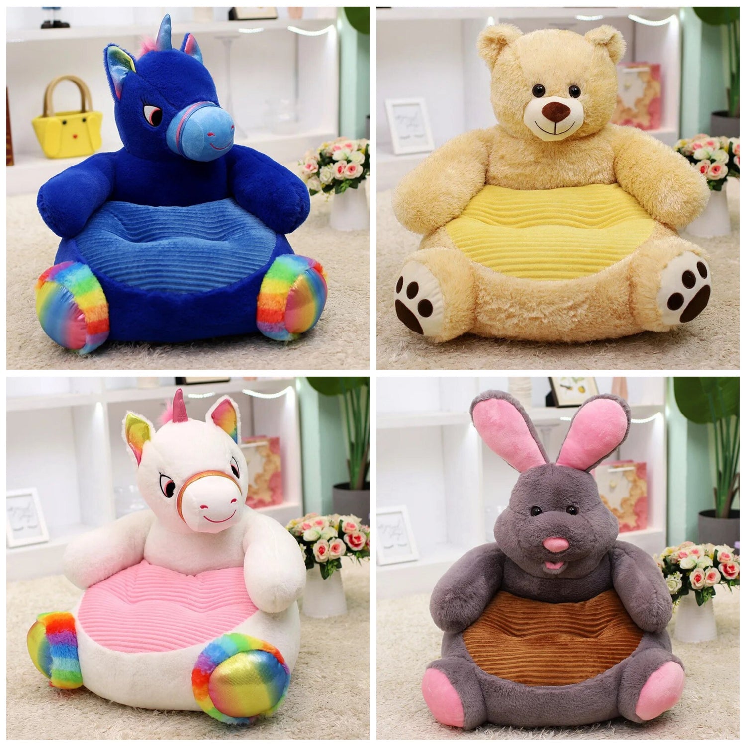 Anykidz Sofa Brown Bear Animal Shape Stuffed Soft Sofa Seat Cushion Room Decor for Kids-Kids Sofa-PEROZ Accessories