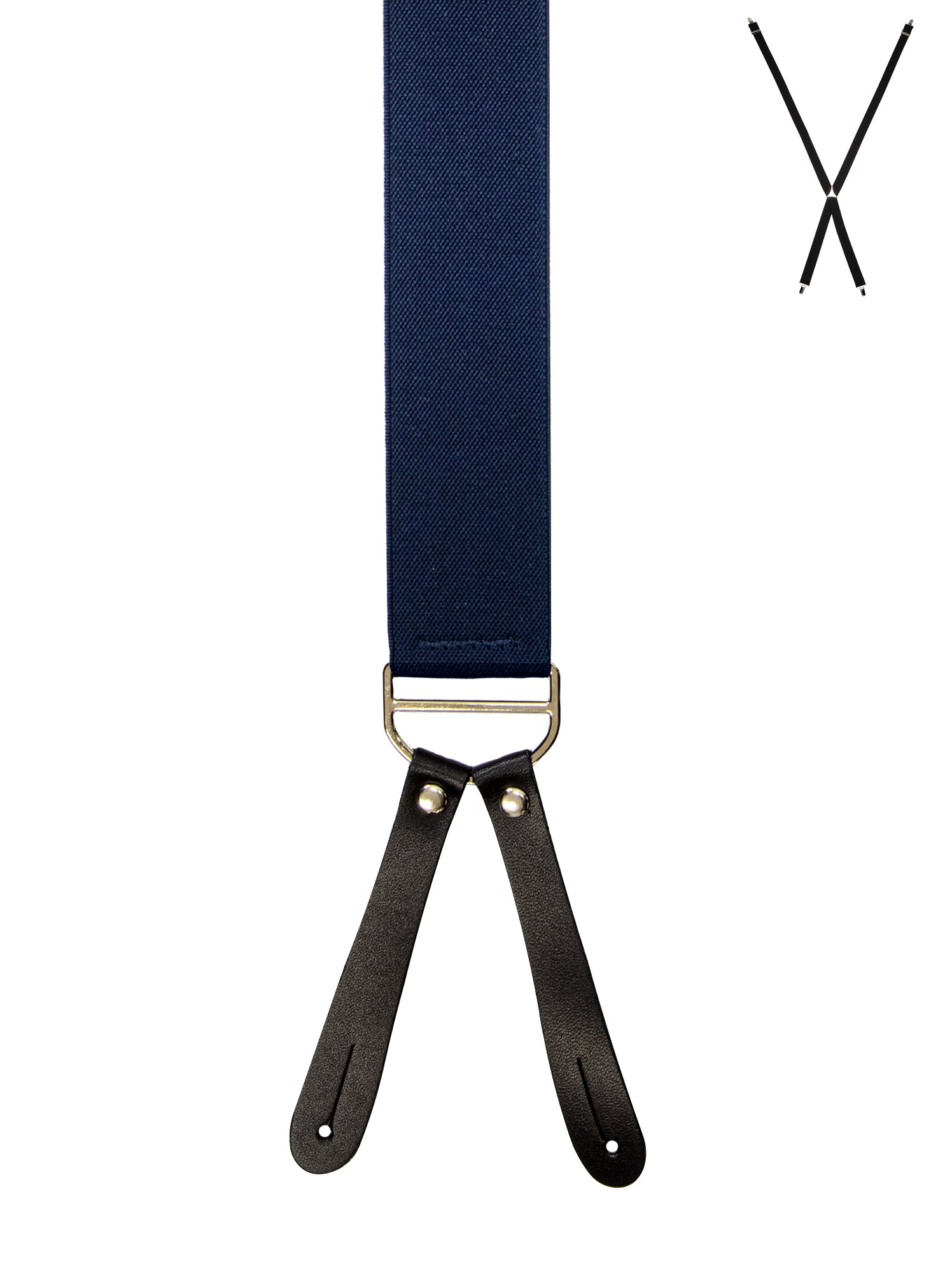 BRACES. X-Back with Leather Ends. Plain Navy. 35mm width.-Braces-PEROZ Accessories