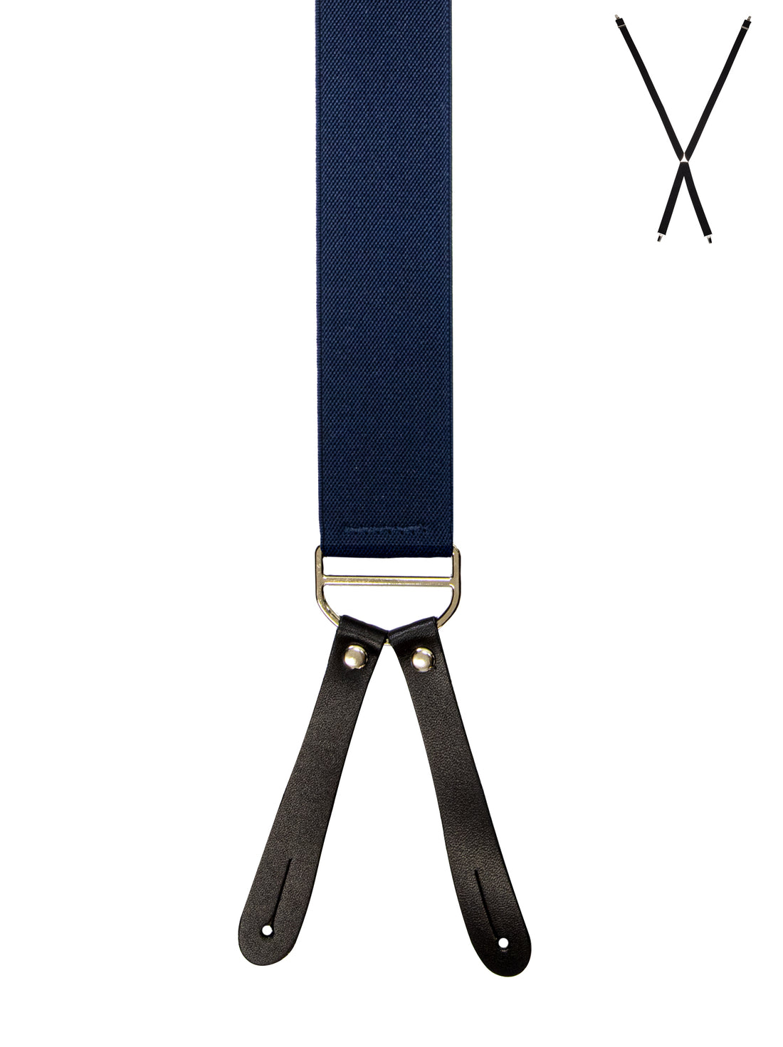 BRACES. X-Back with Leather Ends. Plain Navy. 35mm width.-Braces-PEROZ Accessories