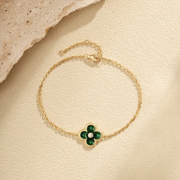 Anyco Bracelet 18K Gold Plated Green 4 Four Leaf Clover Bracelet 5A Cubic Zirconia Link Chain Tennis Bracelets-Bracelets-PEROZ Accessories